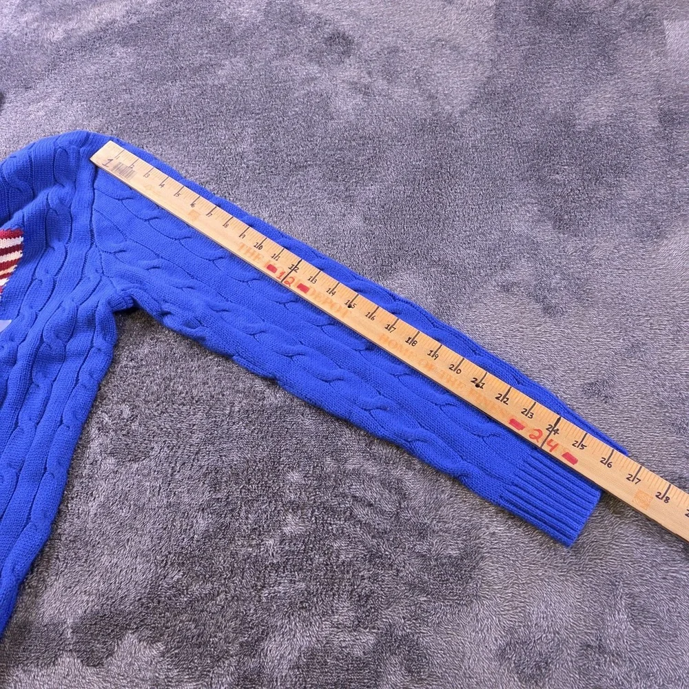 Polo Ralph Lauren Cable Knit Iconic USA Flag Sweater Mens L Blue Patriotic